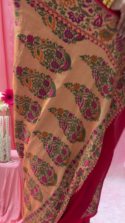 Georgette Rai Dana Paithani Meenakari Red Bandhej Saree