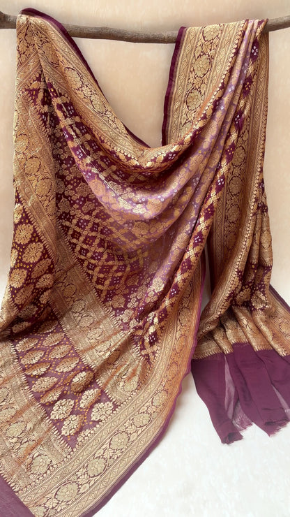 Georgette Jaal Ombre Lilac Bandhej Dupatta