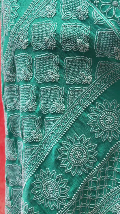 Georgette Lucknowi Rai Dana (Sky Blue) Bandhej Saree