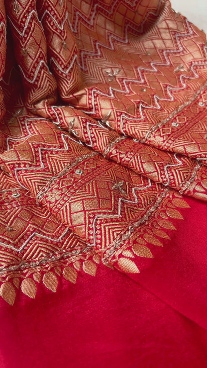 Georgette Rai Dana Red Embroidered Bandhej Dupatta