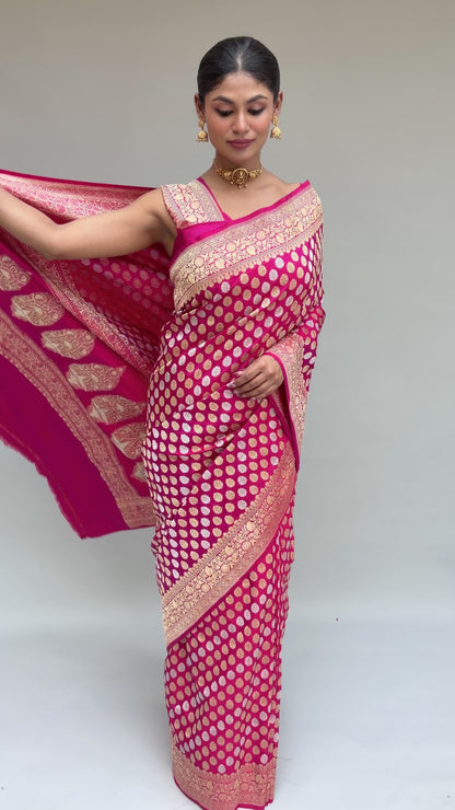 Katan Kadhua Silver Gold Booti Rani Saree