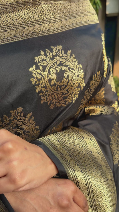 Katan Zari Booti Black Saree