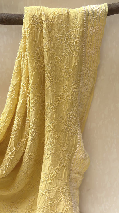 Georgette Lucknowi Butter Yellow Bandhej Dupatta