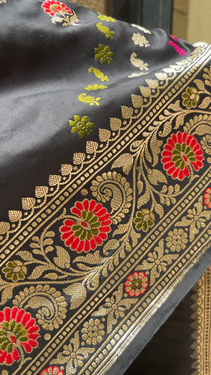 Katan Kadhua Meenakari (Black) Saree