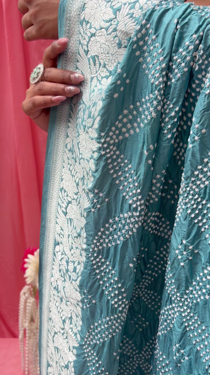 Katan Parsi Rai Dana Blue Bandhej Saree