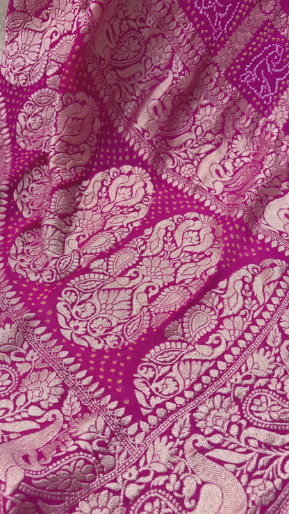 Georgette Gharchola Ombre Orange-Pink Bandhej Dupatta