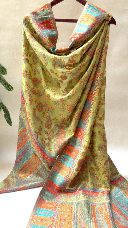 Moonga Pashmina Mehendi Green Dupatta