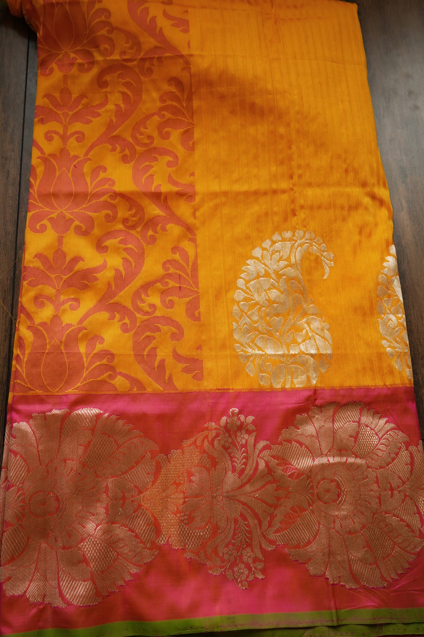 Yellow Katan – Pink Thread Weaving Saree