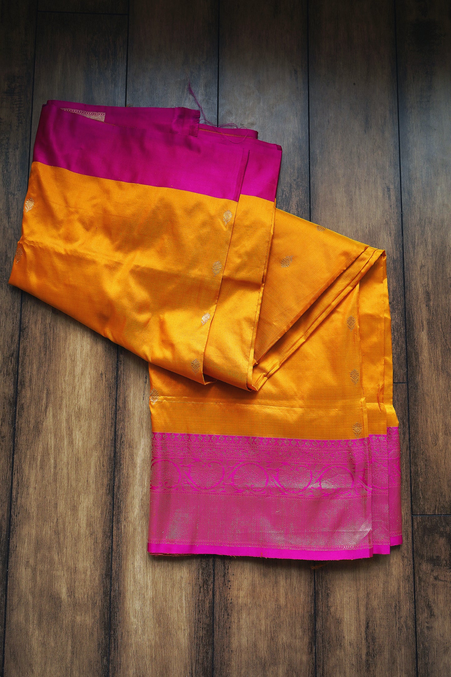 Handloom Katan Booti Haldi Saree