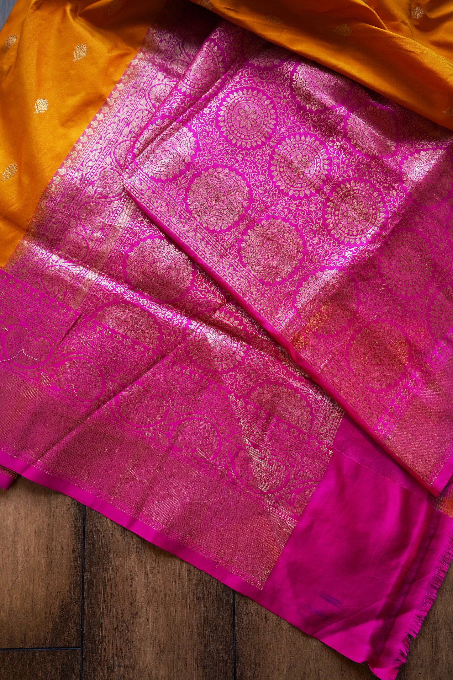 Handloom Katan Booti Haldi Saree