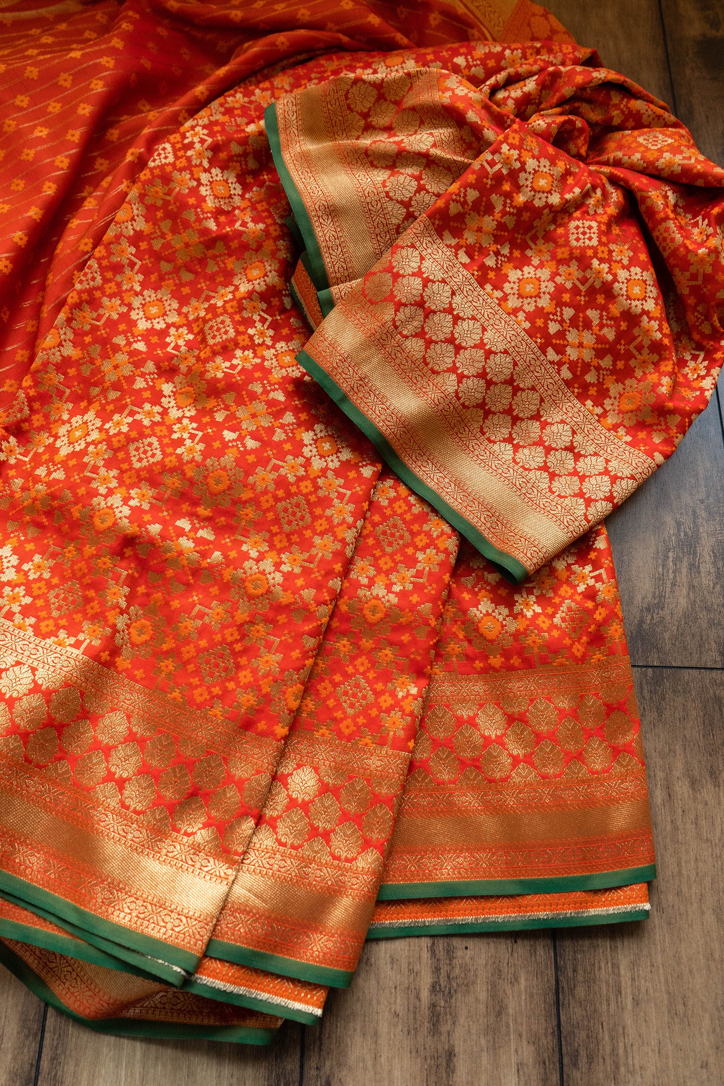 Patola Jaal Saree (Orange-Red)