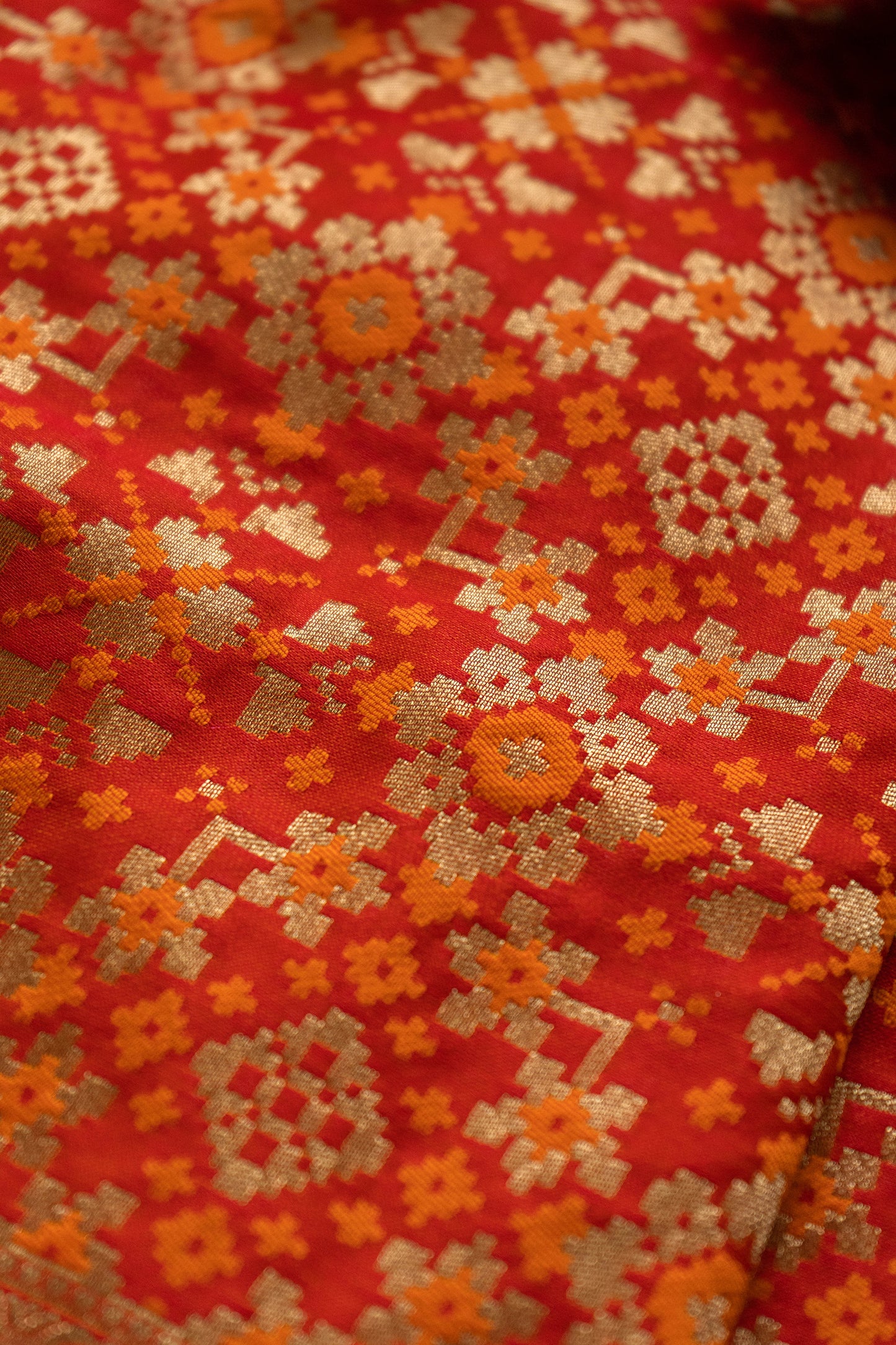 Patola Jaal Saree (Orange-Red)