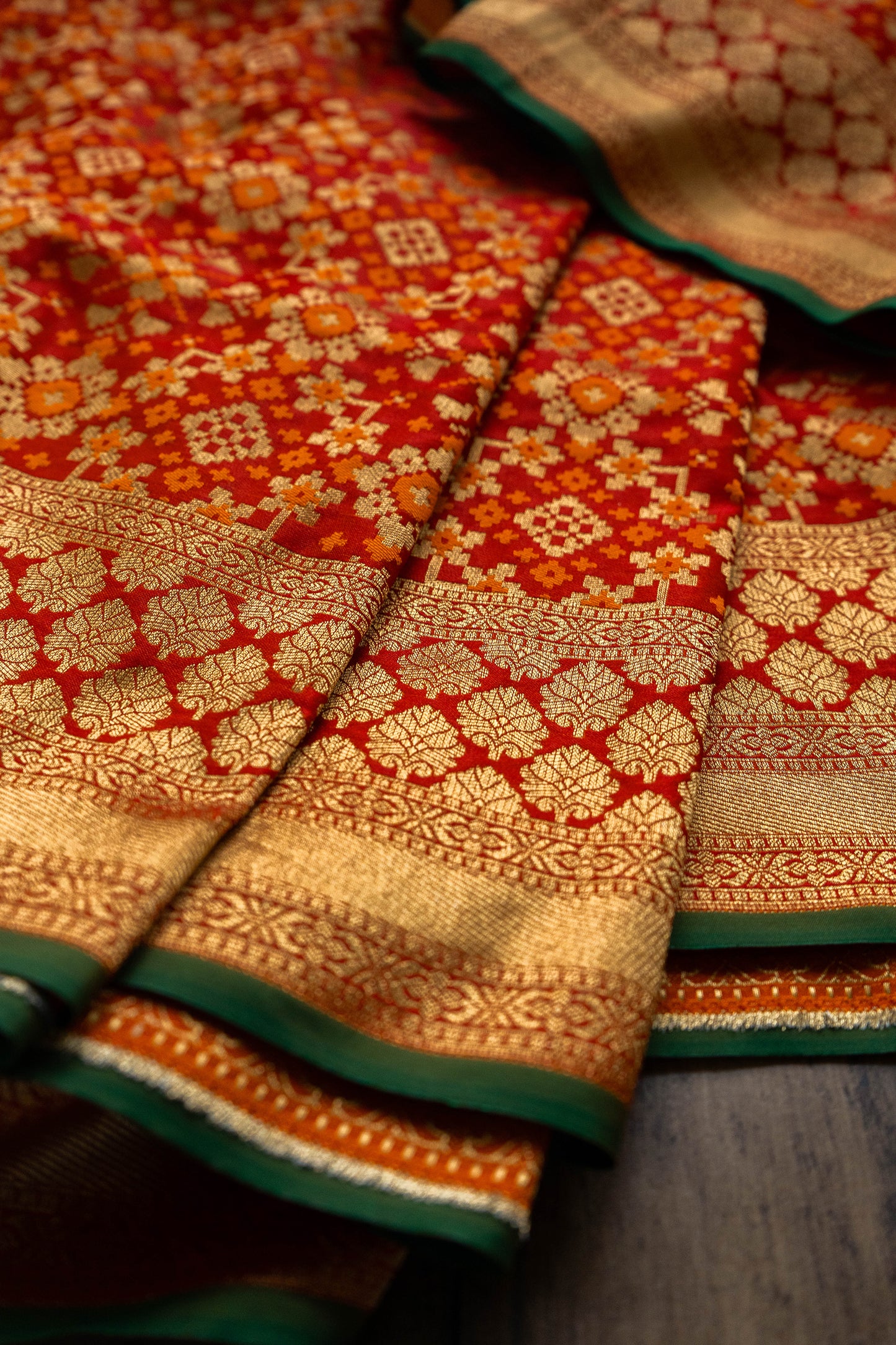 Patola Jaal Saree (Orange-Red)