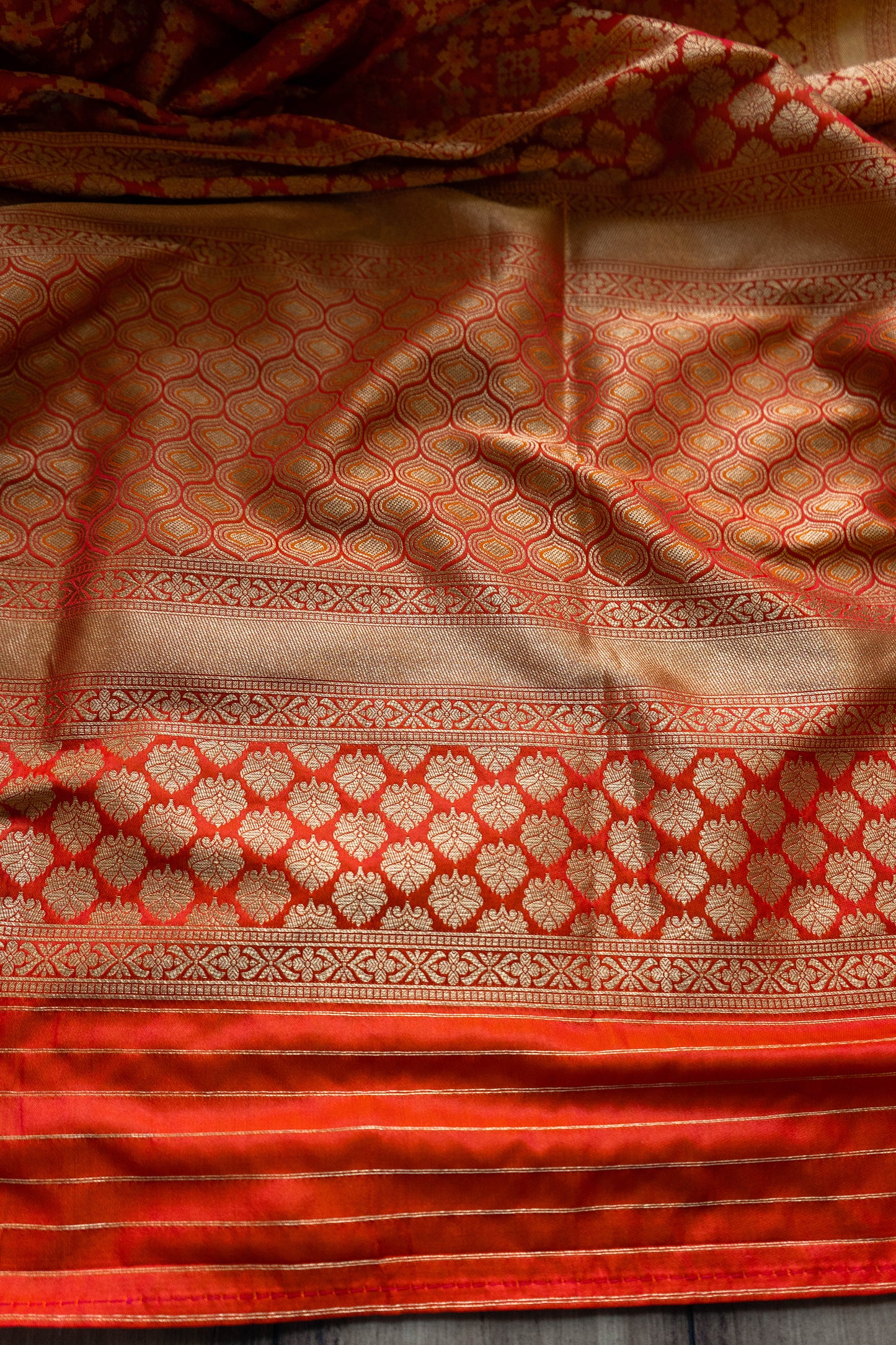 Patola Jaal Saree (Orange-Red)