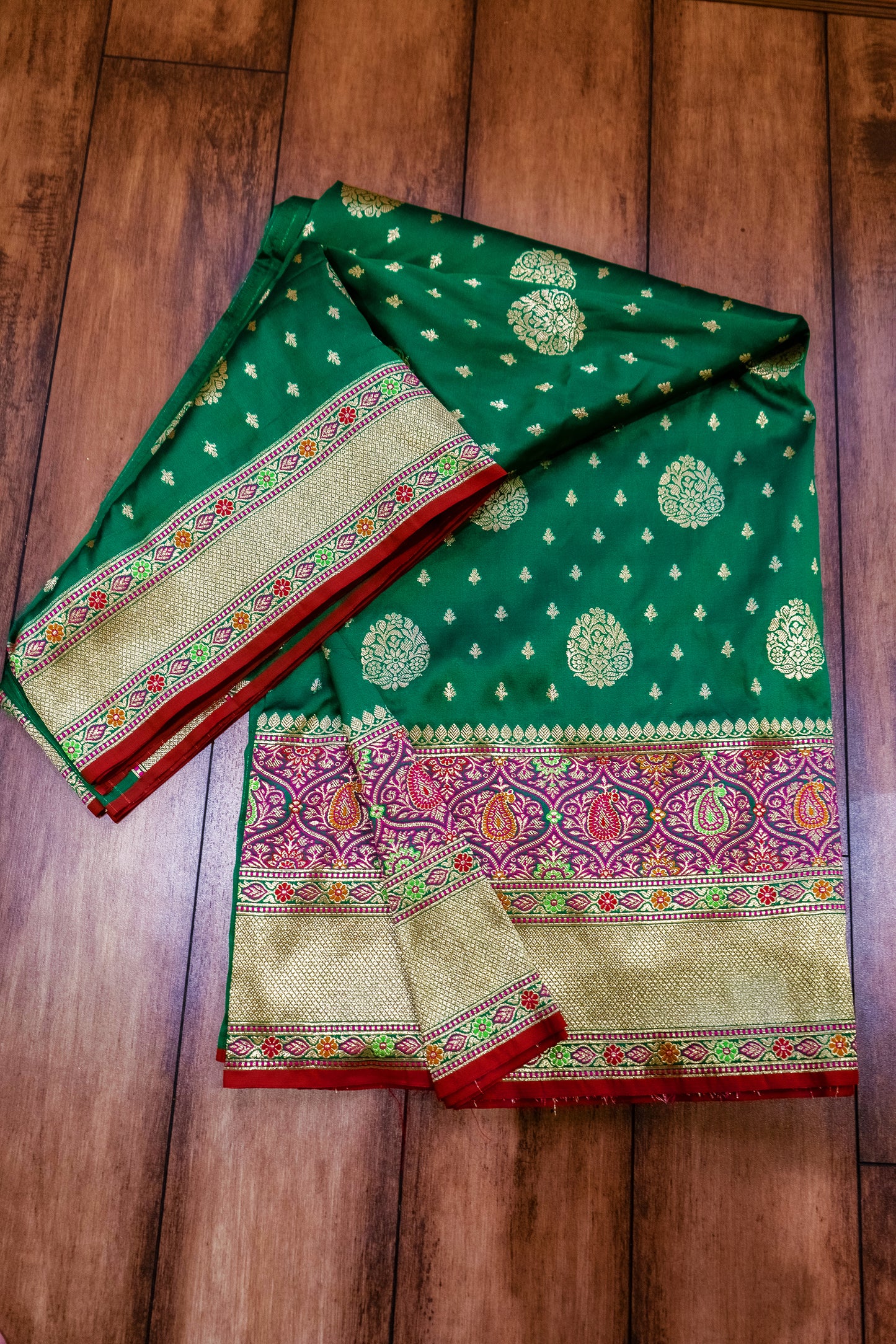 Meenakari Bottle Green Saree