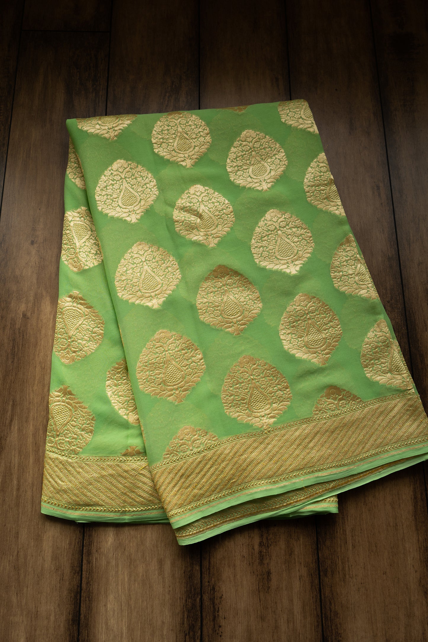 Handloom Khaddi Parrot Green Saree