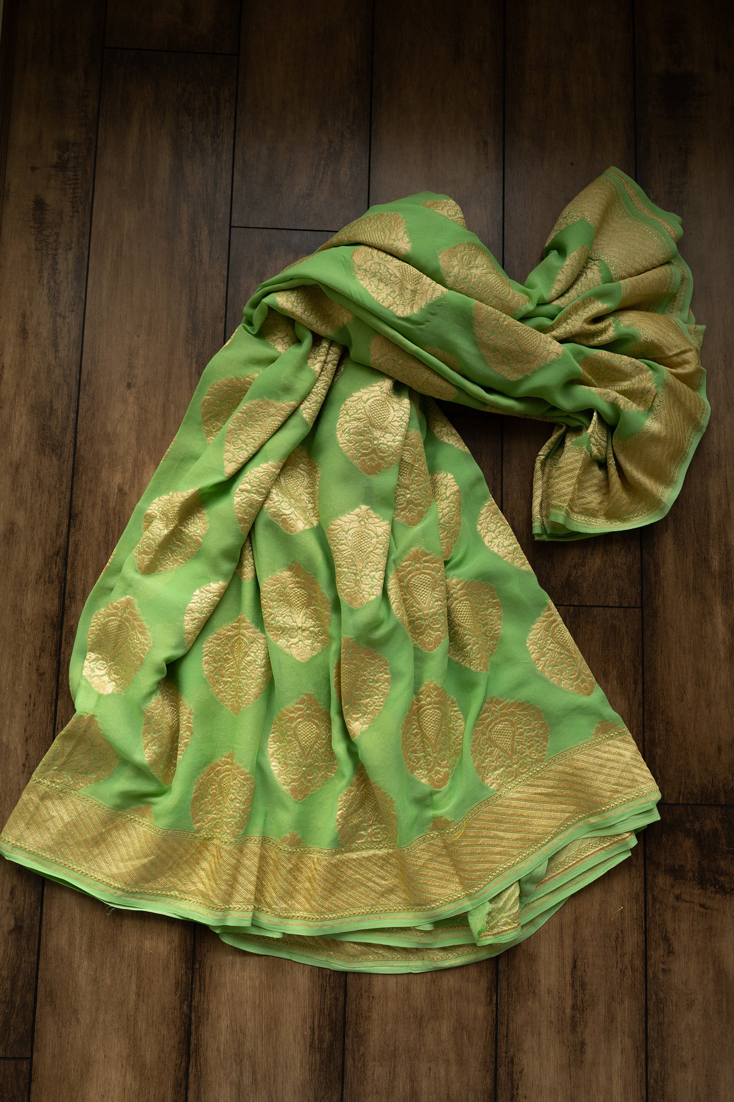 Handloom Khaddi Parrot Green Saree