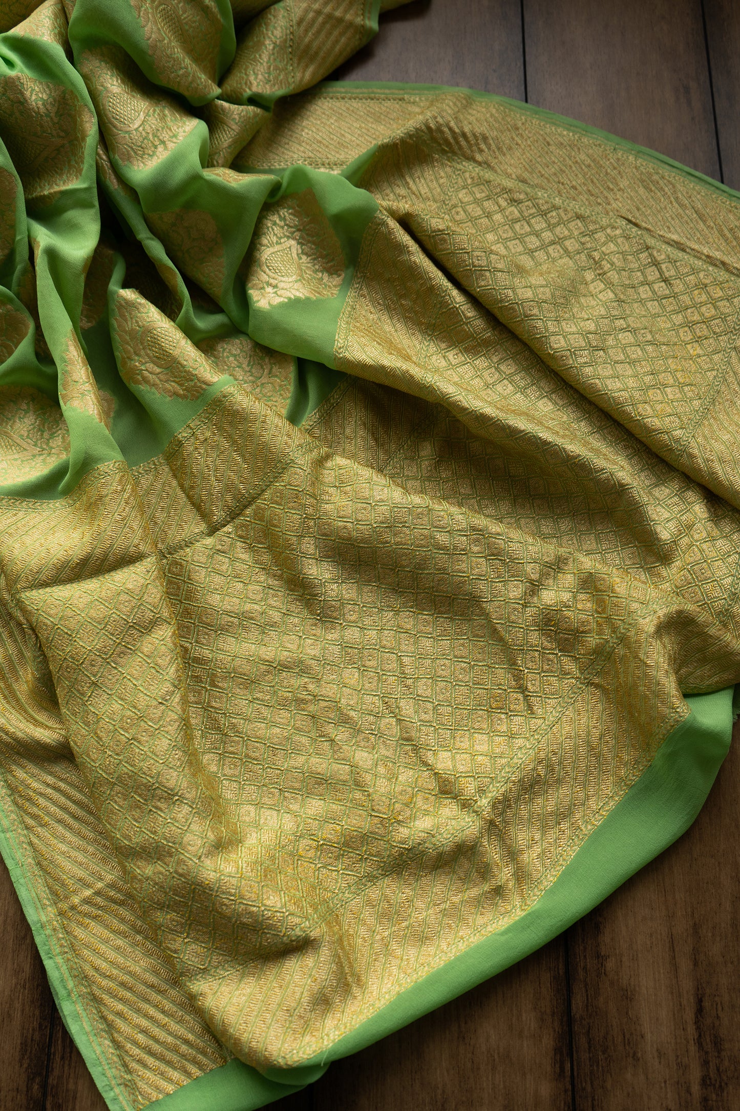 Handloom Khaddi Parrot Green Saree