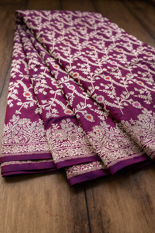 Katan Kadhua Meenakari Jangla Saree – Dhoop Chaav Purple