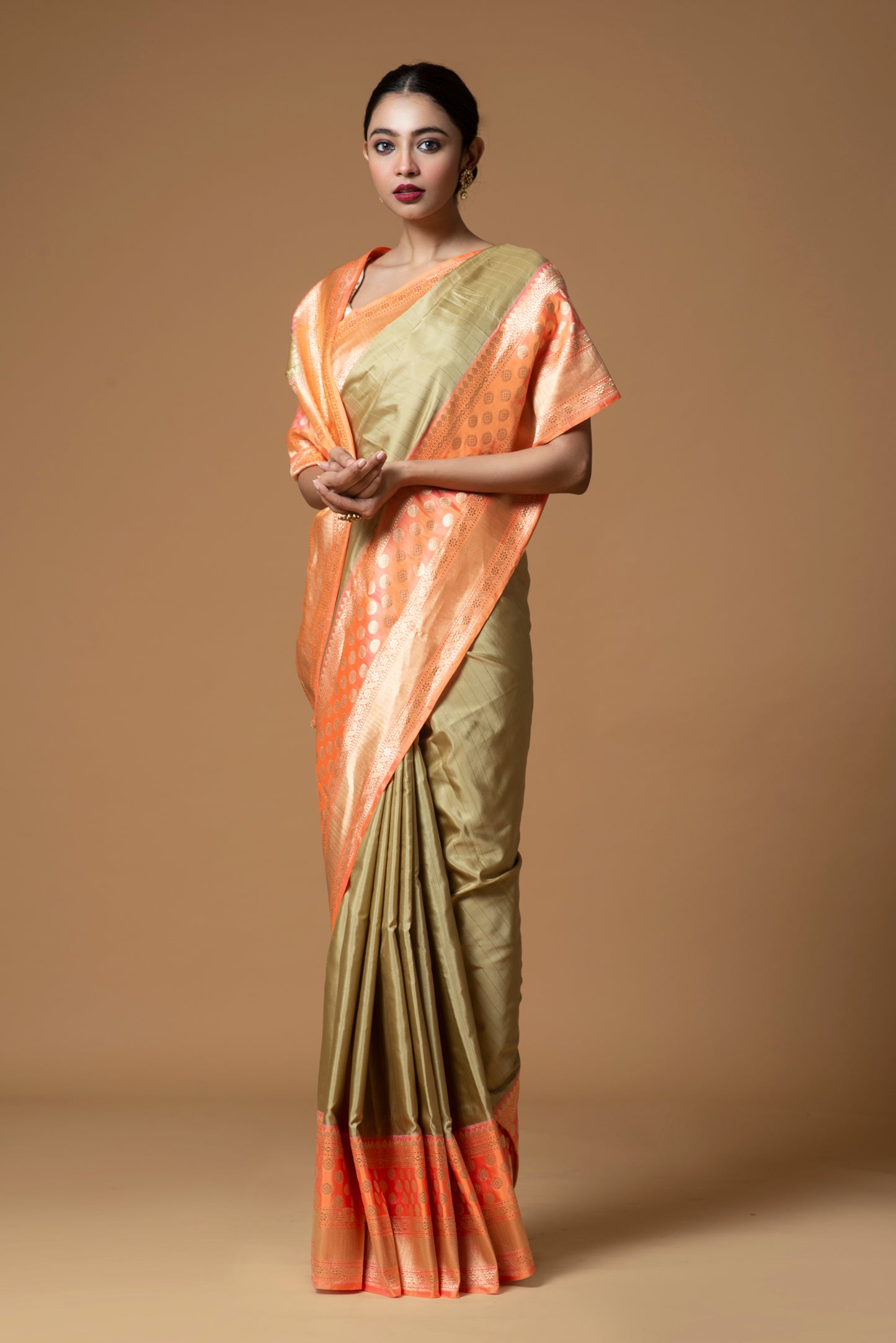 Katan Stripes Fluorescent Silk Saree