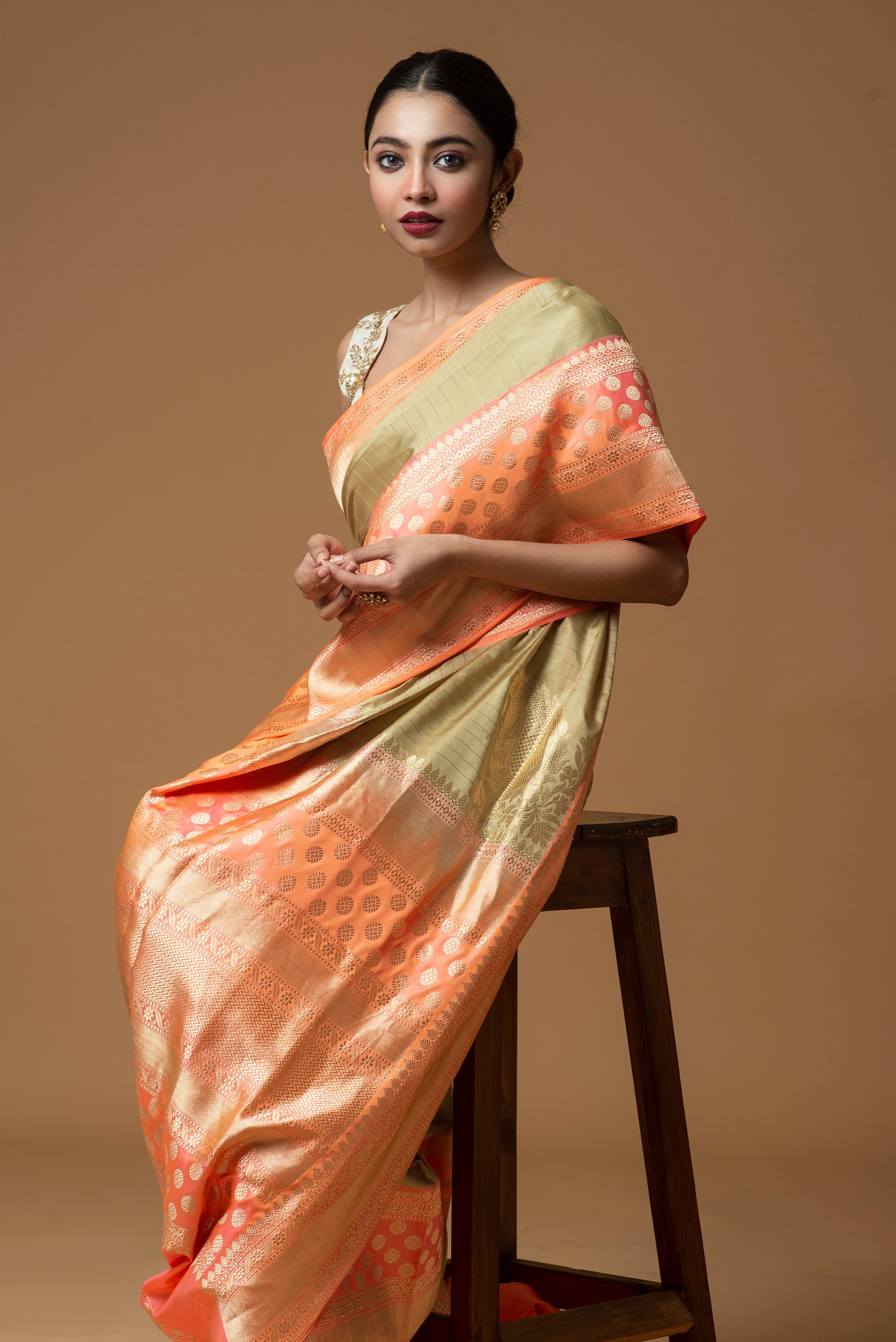 Katan Stripes Fluorescent Silk Saree