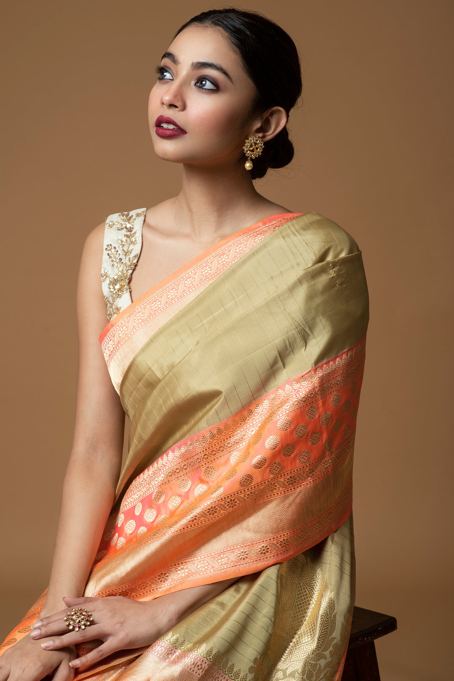 Katan Stripes Fluorescent Silk Saree