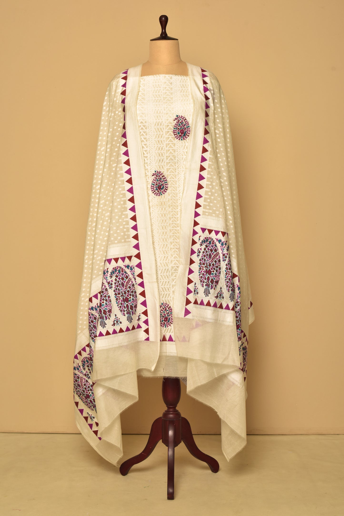 White Thread Weaving Hand Embroidered Set
