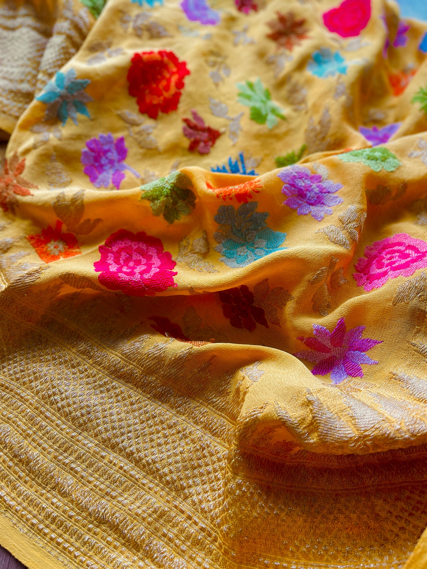 Yellow Khadi Meenakari Dupatta
