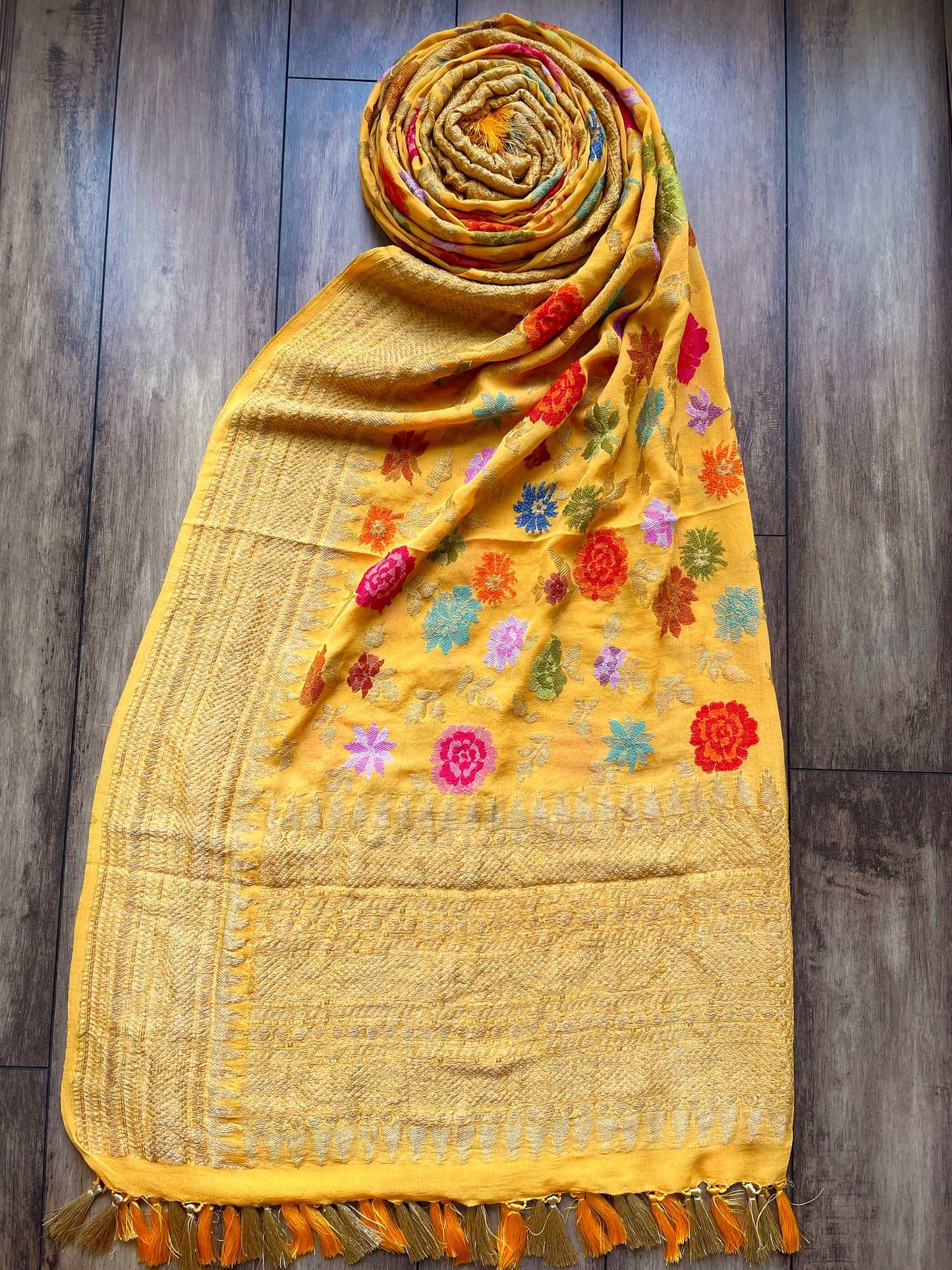 Yellow Khadi Meenakari Dupatta