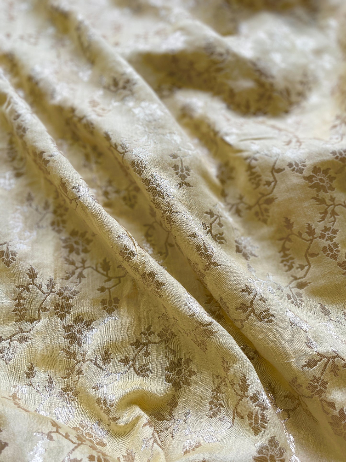 Lemon Yellow Palm Silk Jaal Fabric