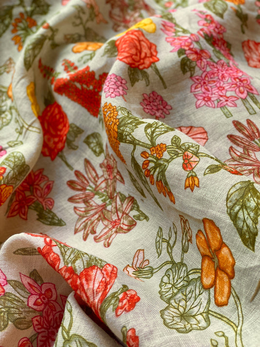 Linen Floral Printed Fabric