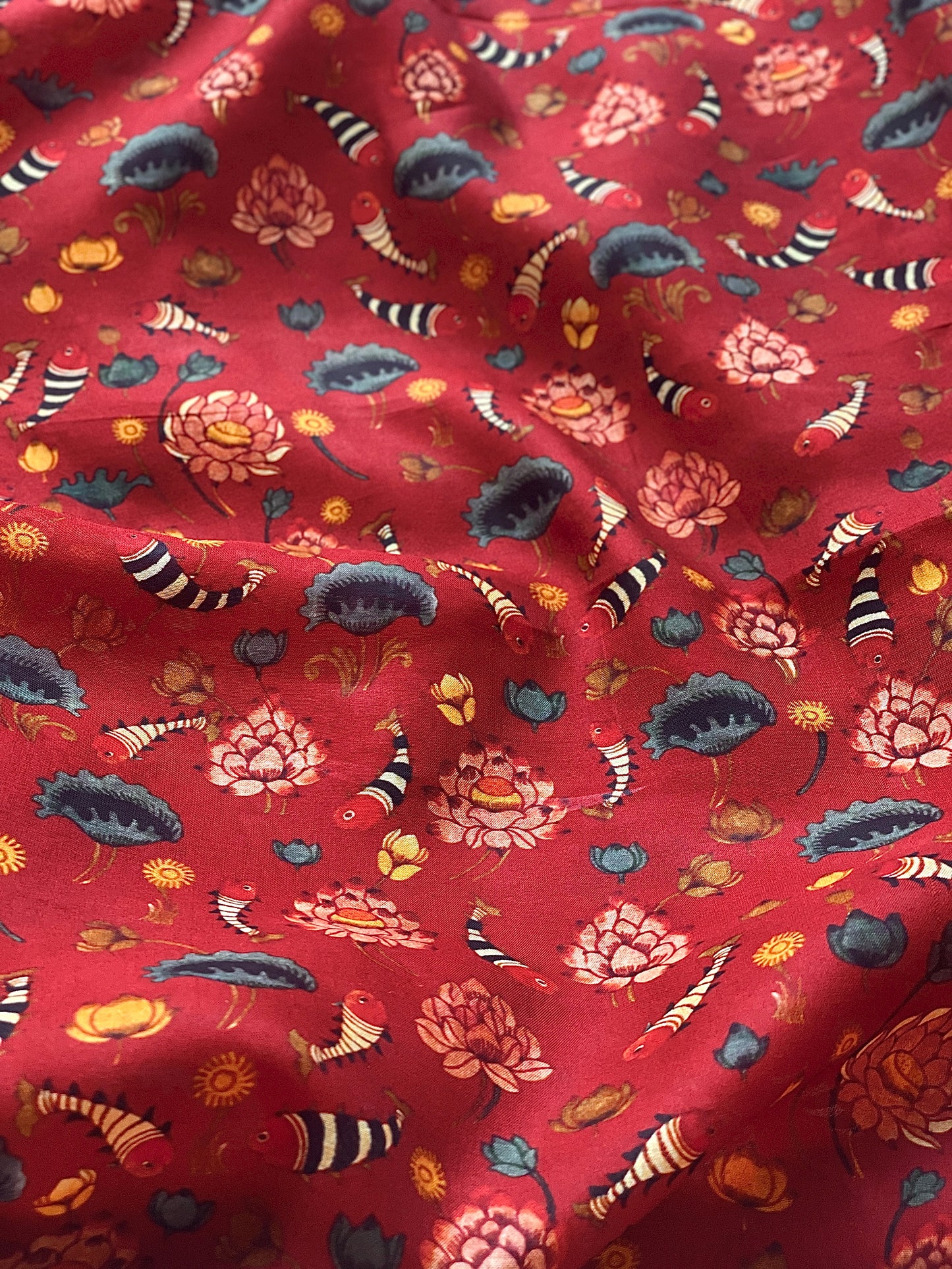 Aqua Printed Moonga Fabric