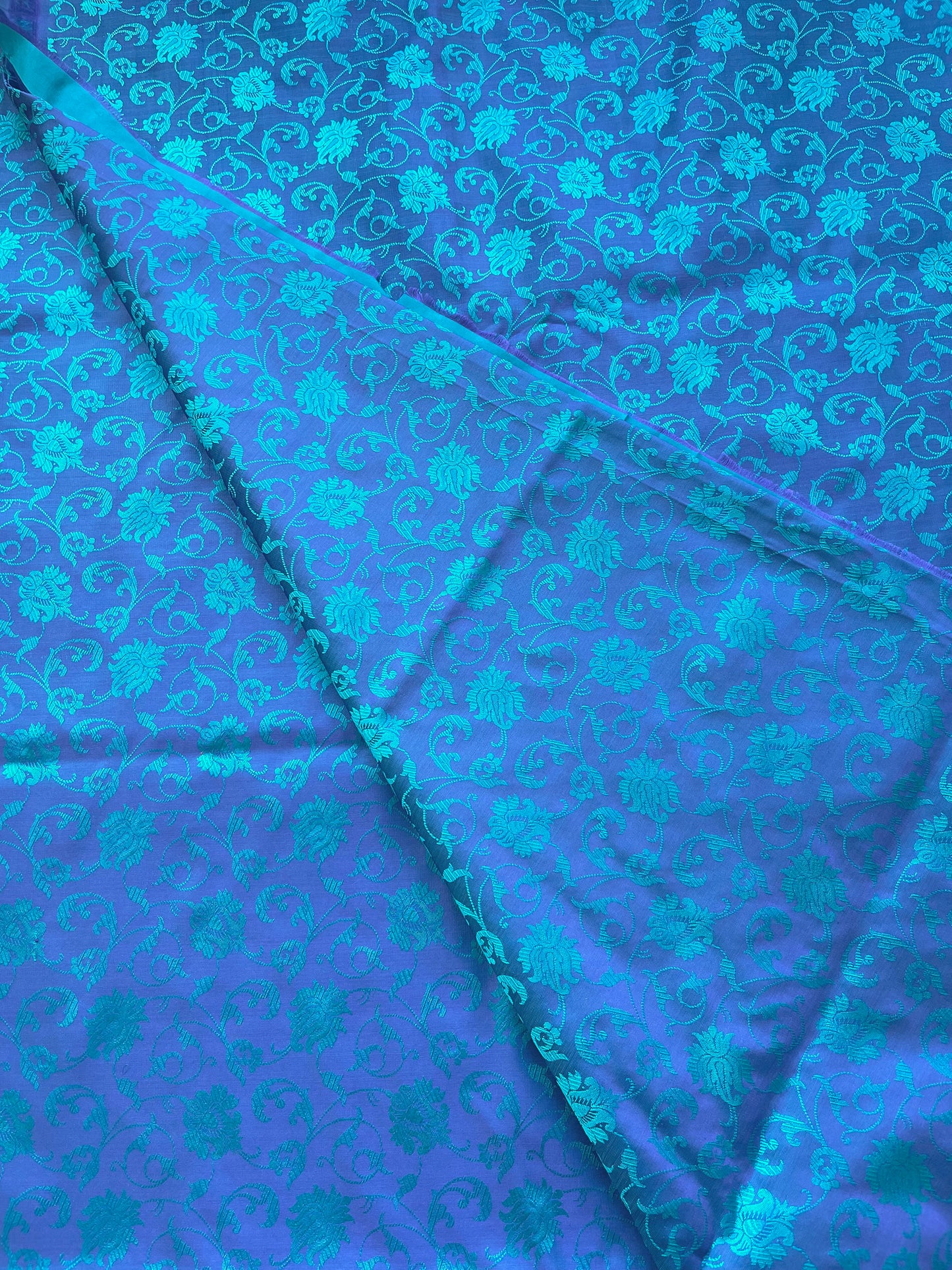 Katan Silk Self Weaving Blue Fabric