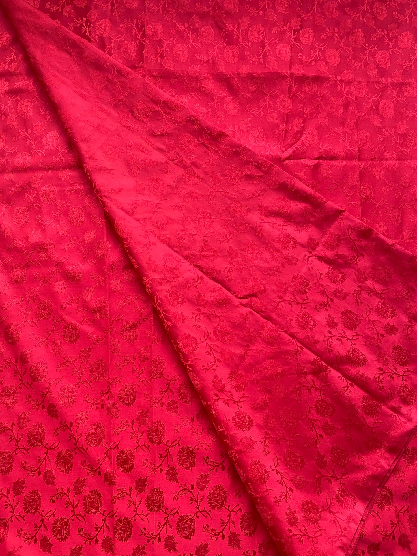 Katan Silk Self Weaving Red Fabric