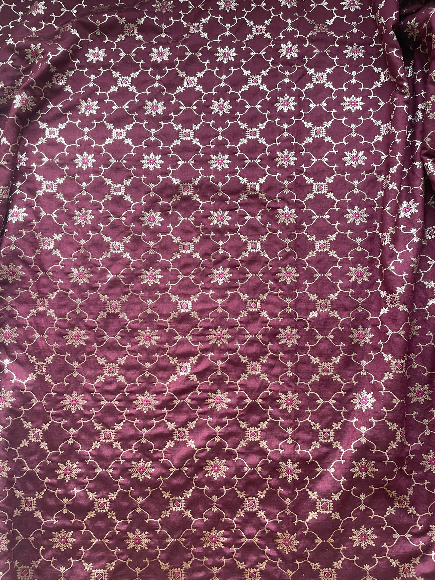 Floral Jaal Mulberry Fabric (Wine)