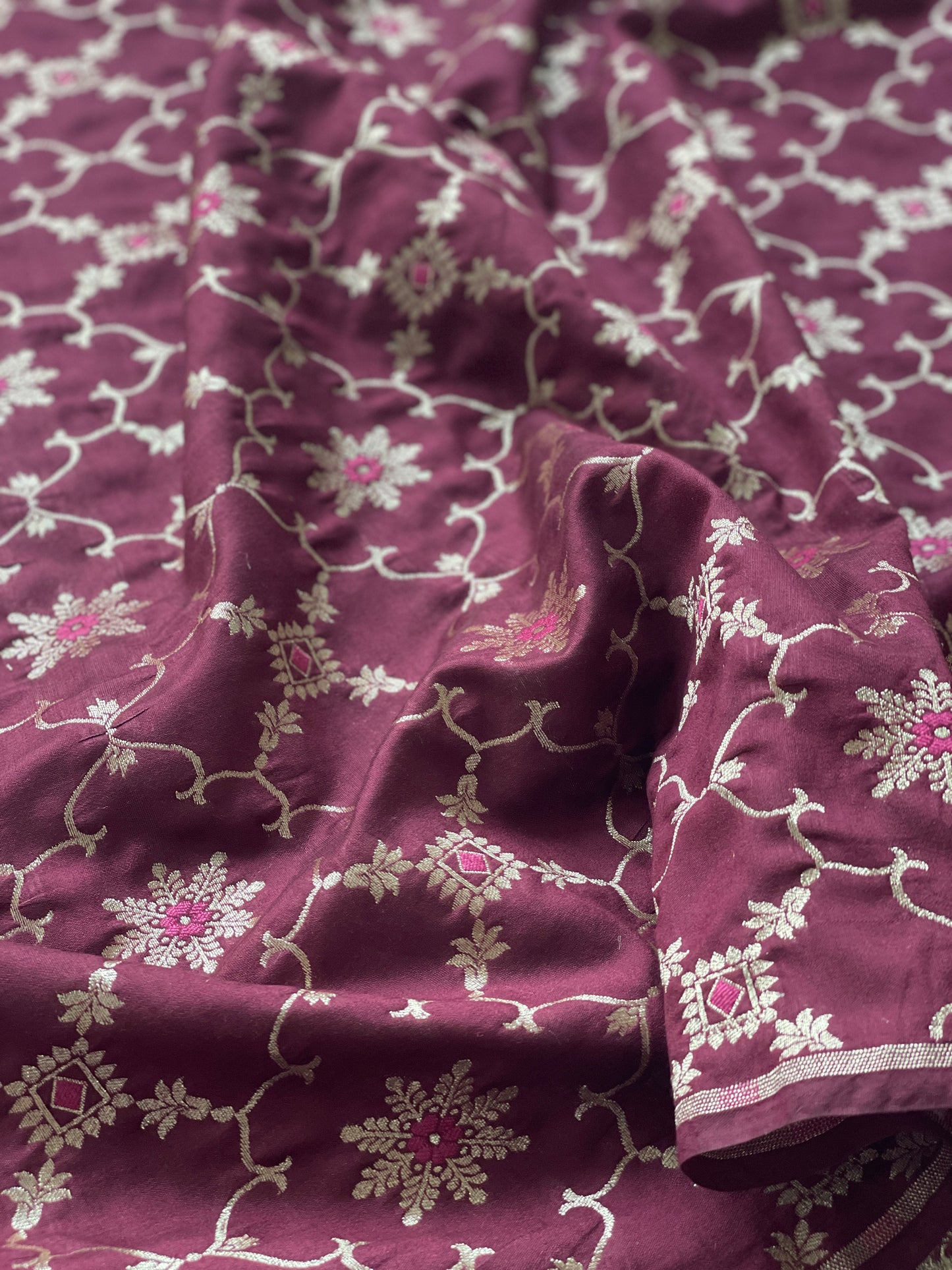 Floral Jaal Mulberry Fabric (Wine)