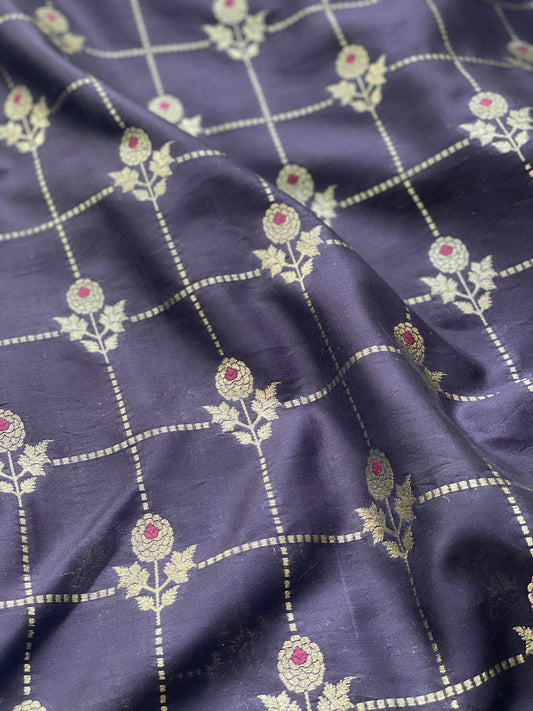 Kadhua Meenakari Checks Mulberry Fabric (Blue)