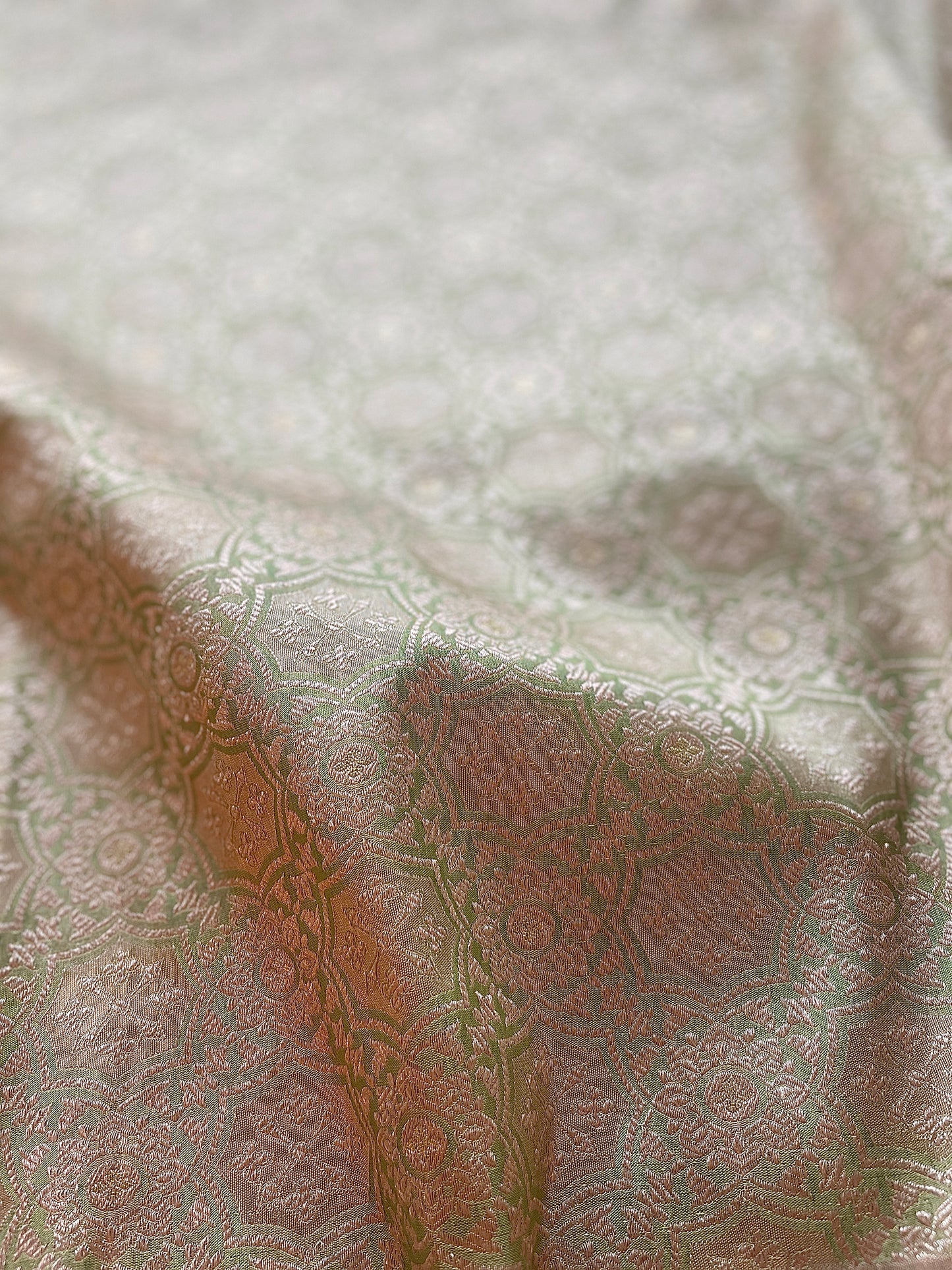 Katan Naqshi Silver and Golden Zari Fabric