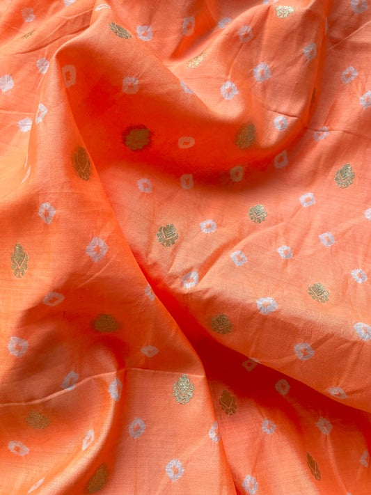 Chiniya Silk Bandhani Orange Fabric
