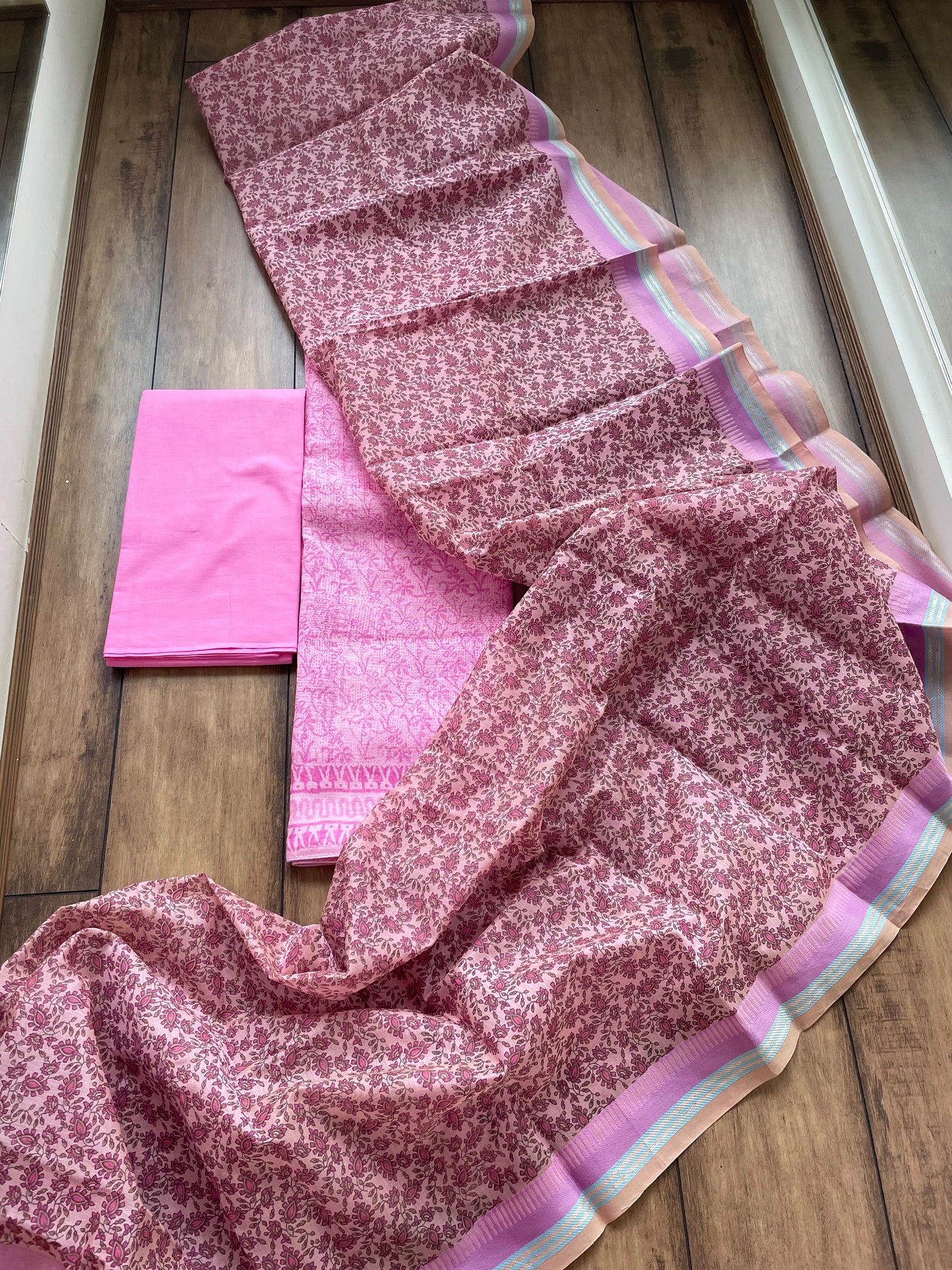 Linen Baby Pink Printed Set
