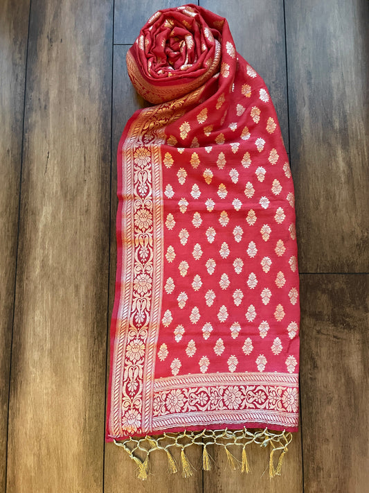 Reddish Pink Moonga Silk Dupatta