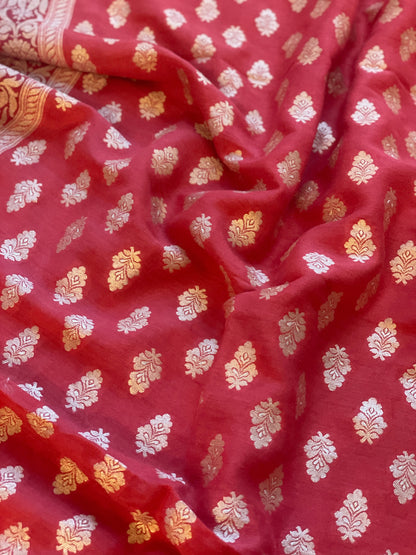 Reddish Pink Moonga Silk Dupatta