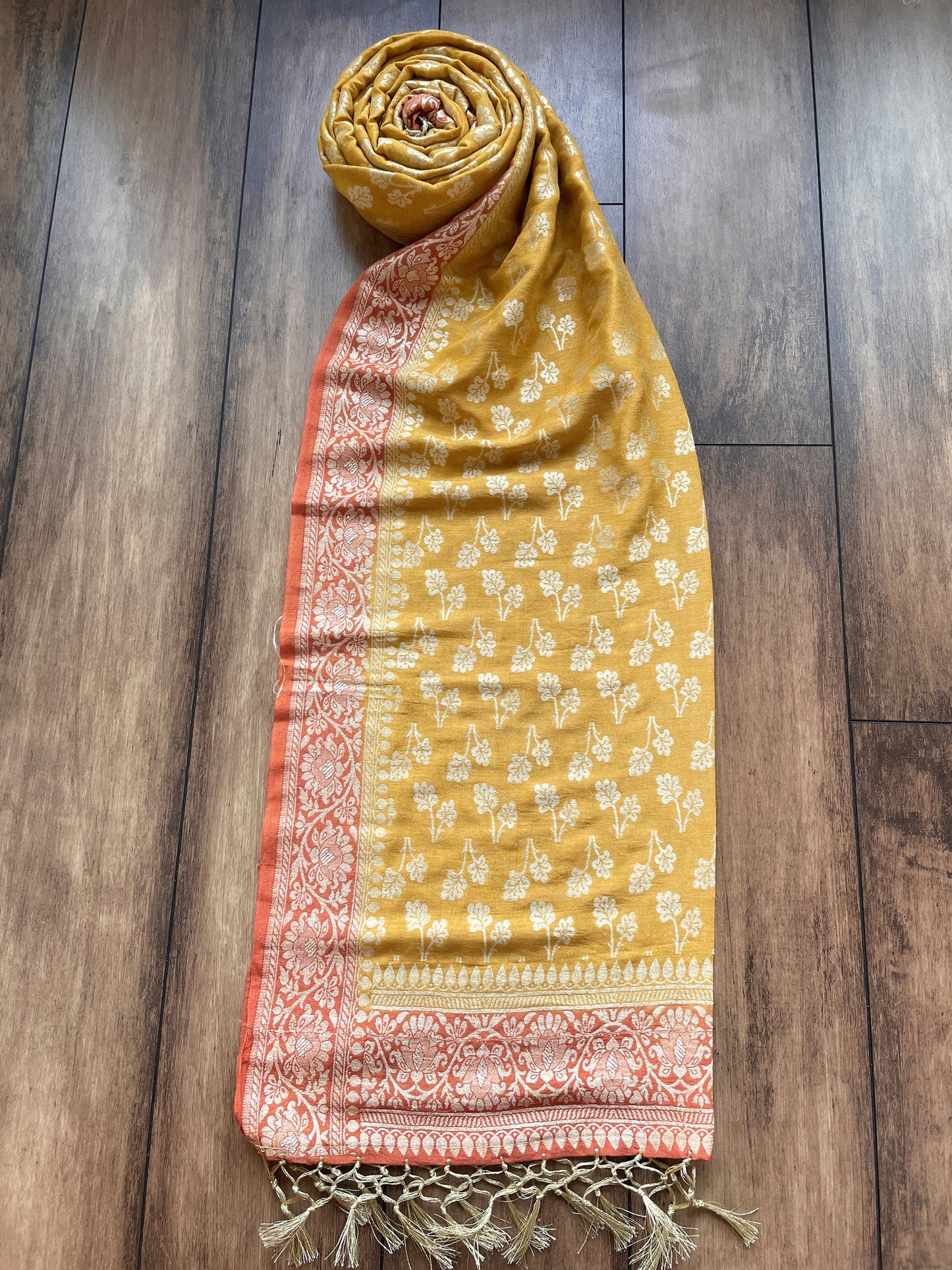 Yellow Orange Moonga Silk Dupatta