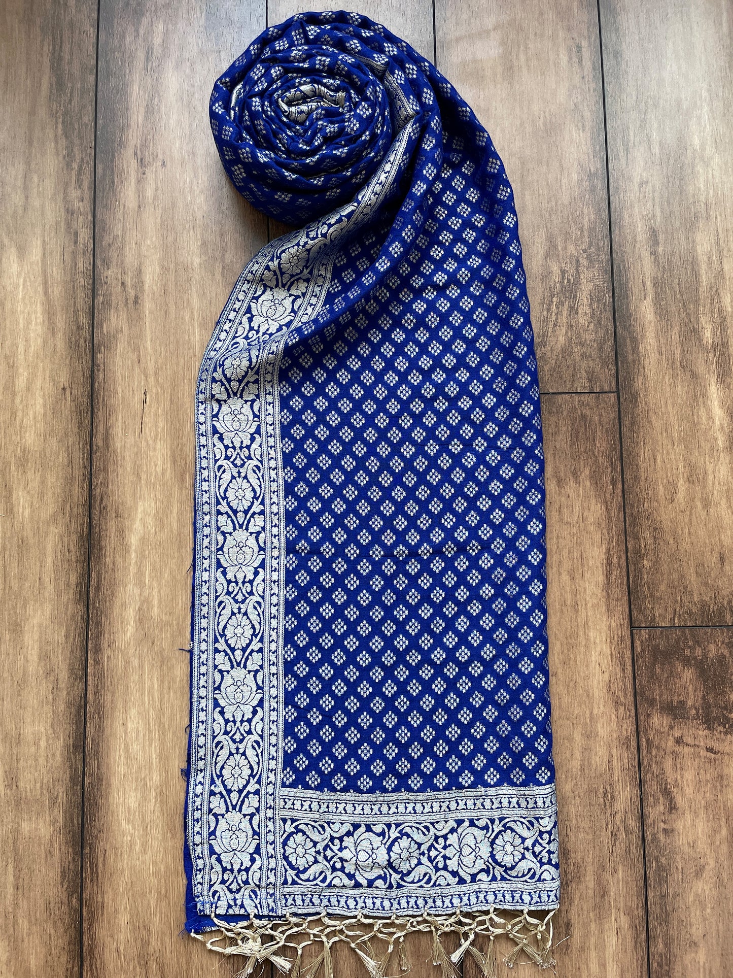 Sea Blue Moonga Silk Dupatta