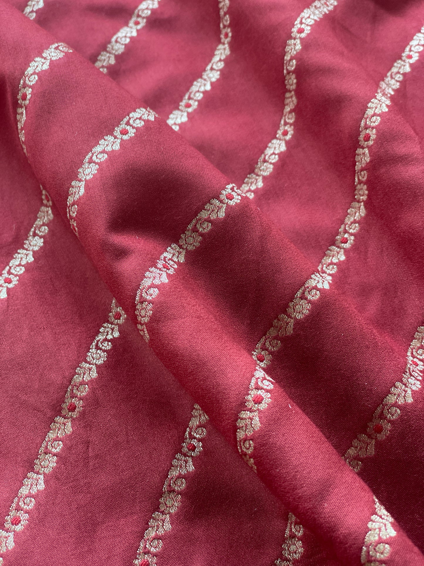 Mulberry Kadhua Leheriya Meenakari Maroon Fabric