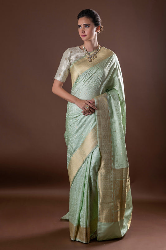 Resham Zari Mint Green Saree