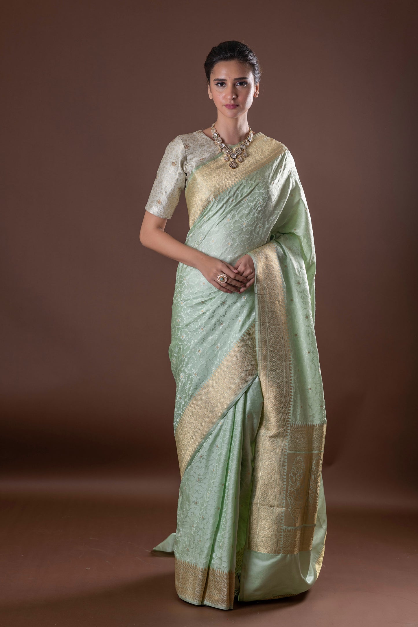 Resham Zari Mint Green Saree