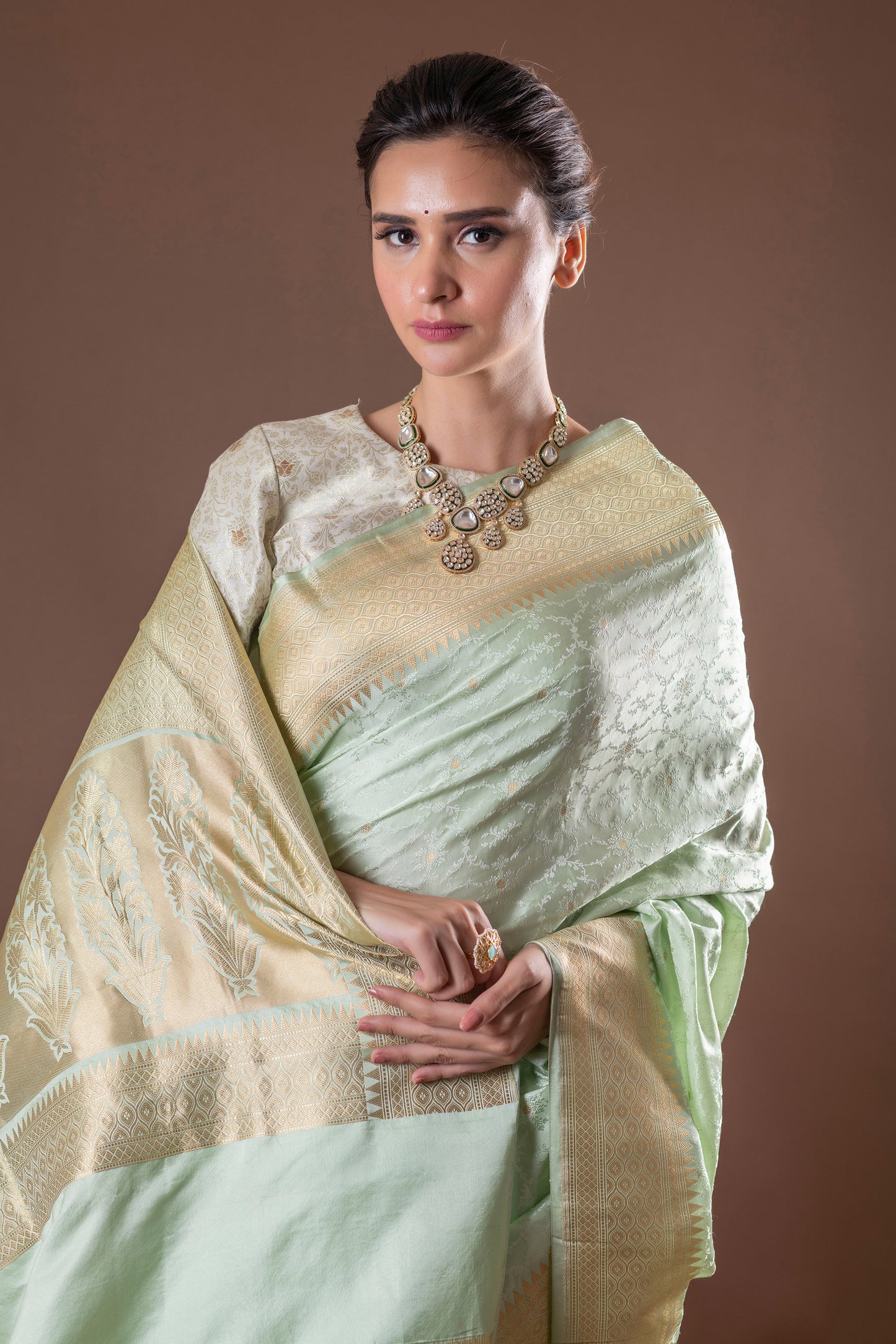 Resham Zari Mint Green Saree