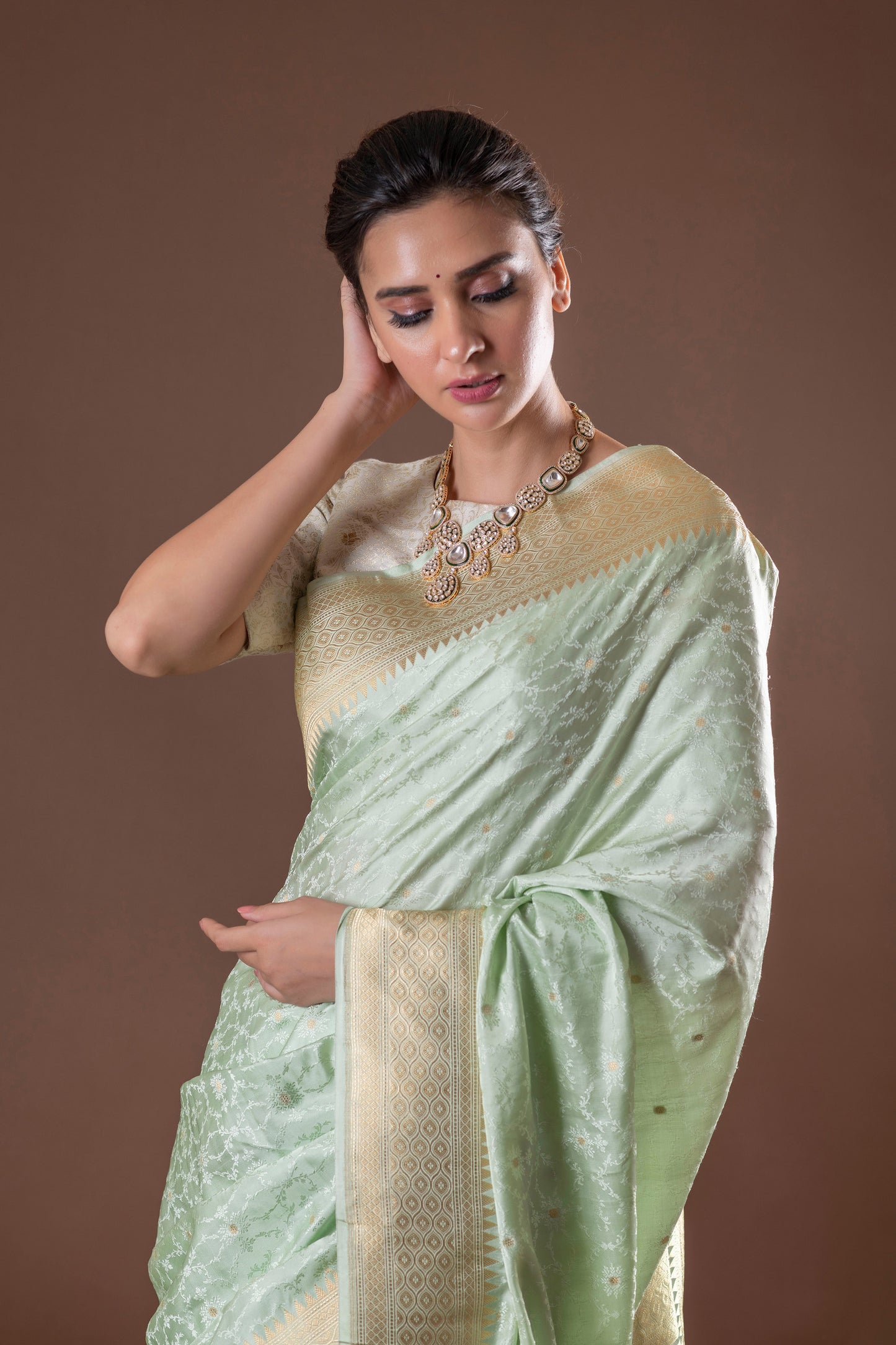 Resham Zari Mint Green Saree