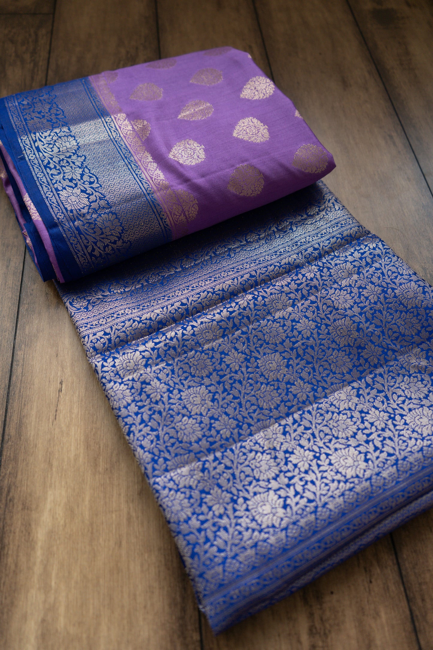 Handloom Chiniya Silk Purple-Blue Saree